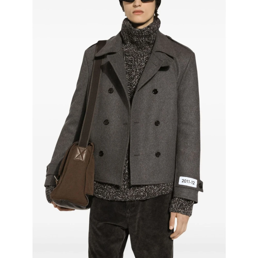Dolce & Gabbana Grijze Wol Korte Jas Dubbel-Breasted Gray Heren