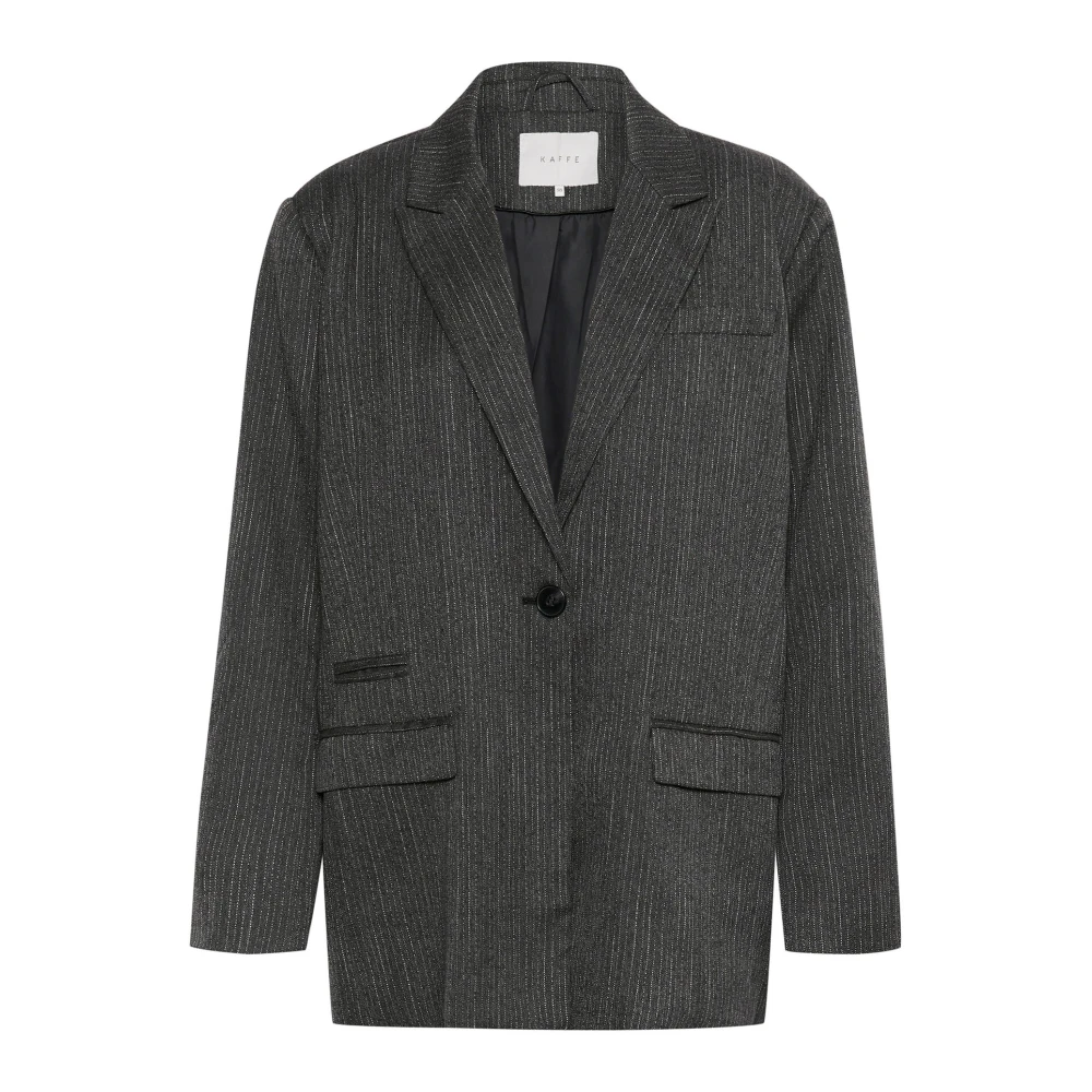 Kaffe Donkergrijs Melange Pinstripe Blazer Jas Gray Dames
