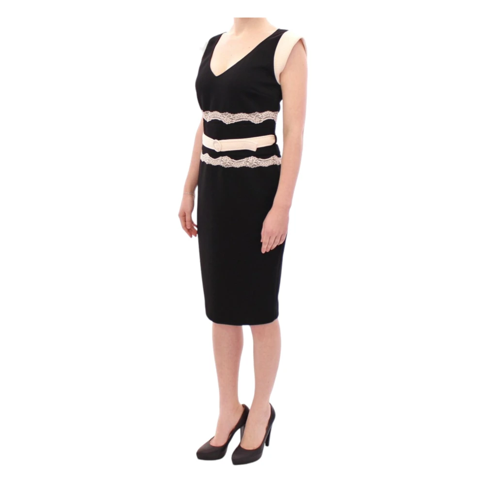 Roberto Cavalli Elegante Kanten Etuijurk in Zwart en Beige Black Dames