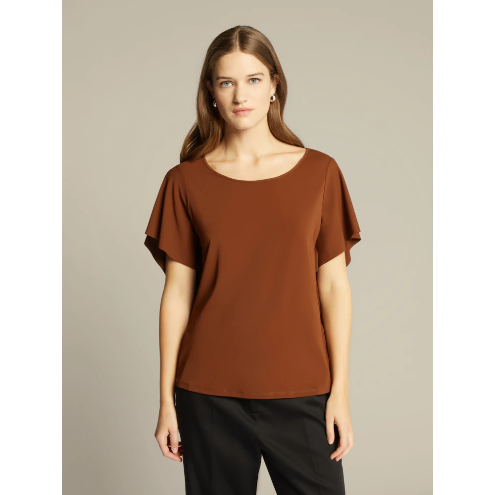 Elena Mirò T-shirt met ruchesmouwen Brown Dames