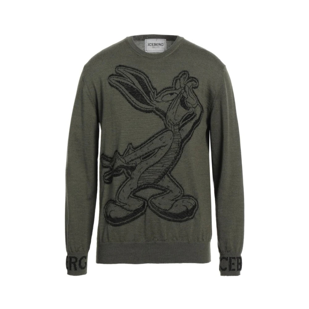 Iceberg Men's Green Round-Neck Knitwear, 2XL, Sage Knitwear Jumper
