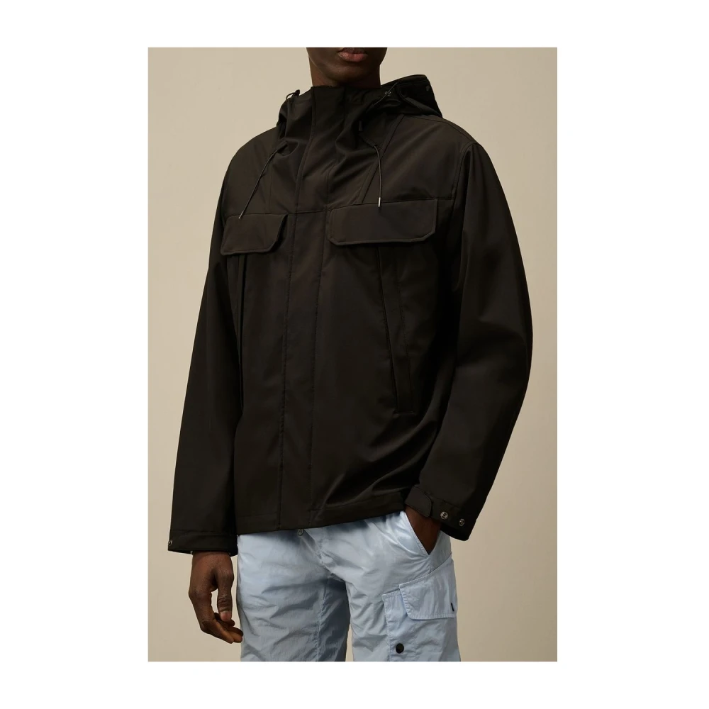 C.P. Company Zwarte Goggle Jas met Verborgen Bril Black Heren