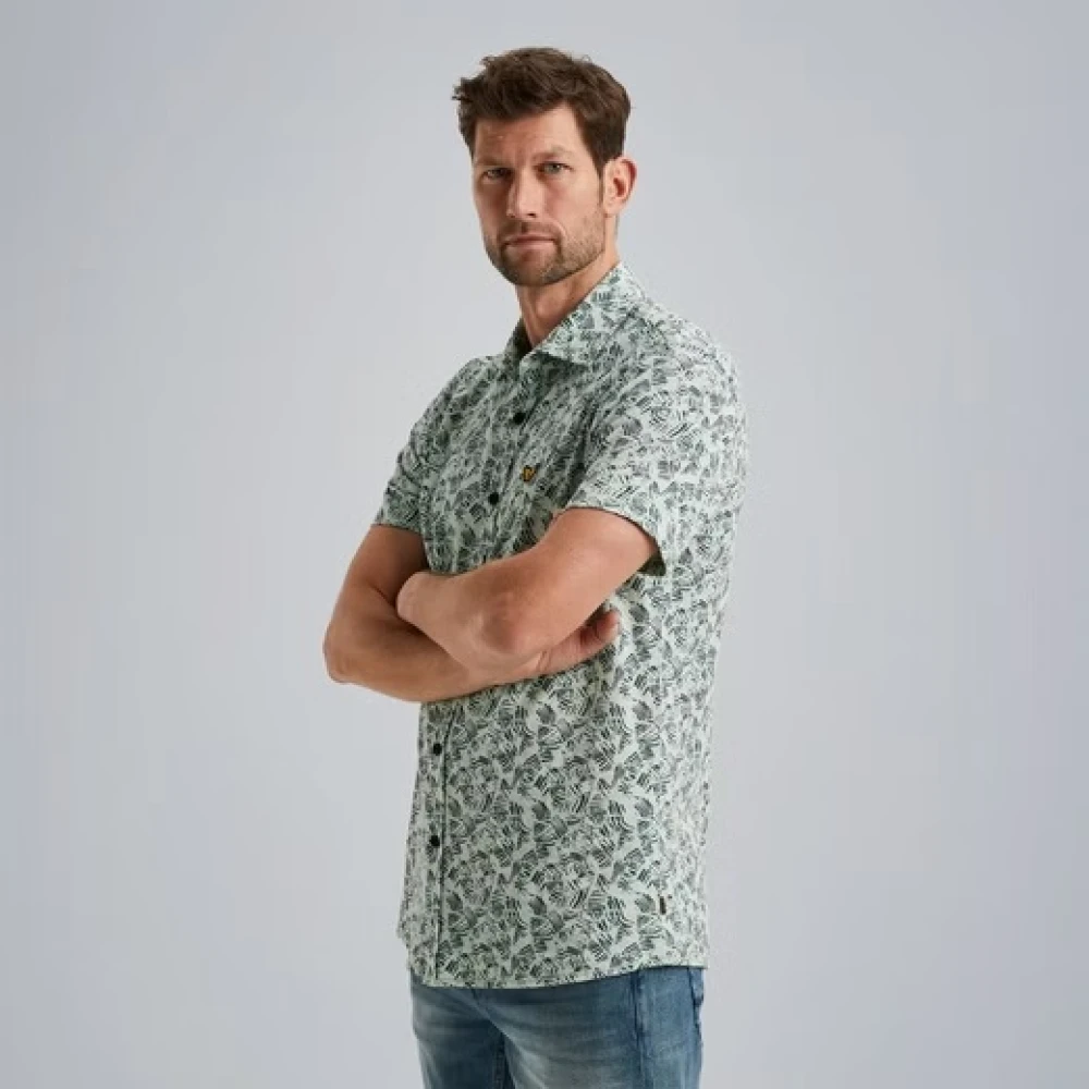 PME Legend Overhemd- PME S S Shirt Print ON Jersey Slub Pique Gray Heren