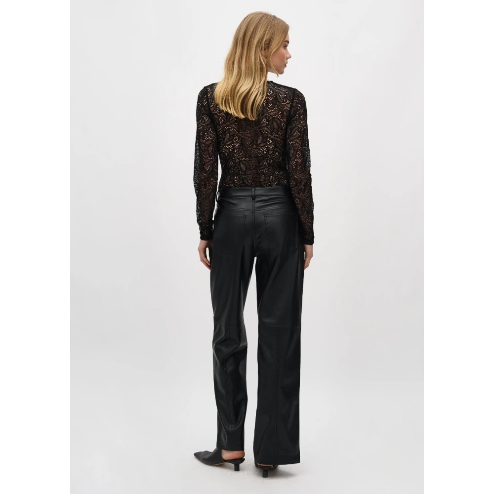 MbyM Zwarte vegan leren broek met wijde pijpen en splitjes Mayanna Black Dames