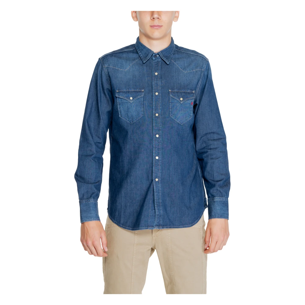 Replay Men's Blue Denim Shirts, 3XL, Plain Long Sleeve Shirt