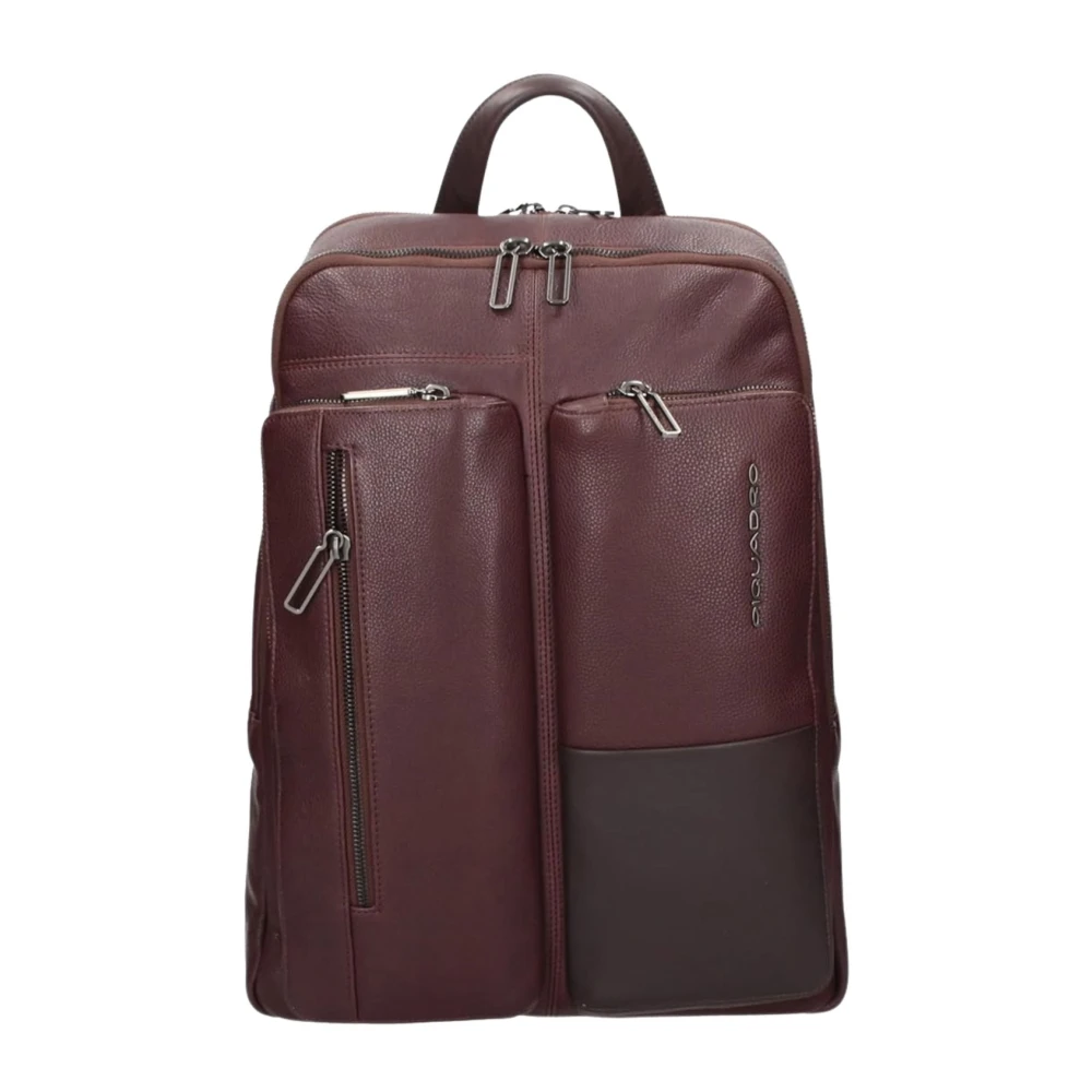 Piquadro Mannelijk Bruin E Leren Laptop Rugzak