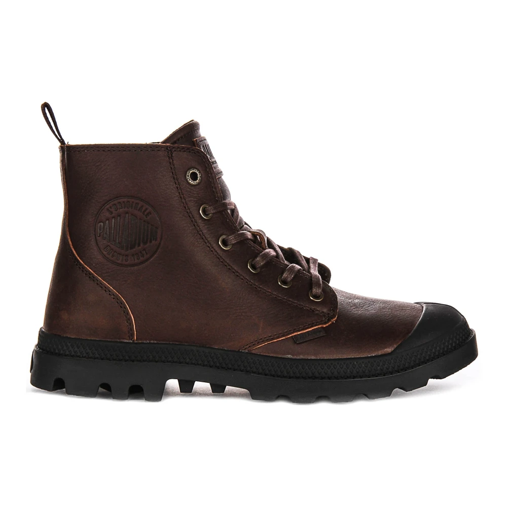 Palladium Brown Lace-Up Boots, Male, 10 1/2 Uk, Leather Ankle Boots With Zip