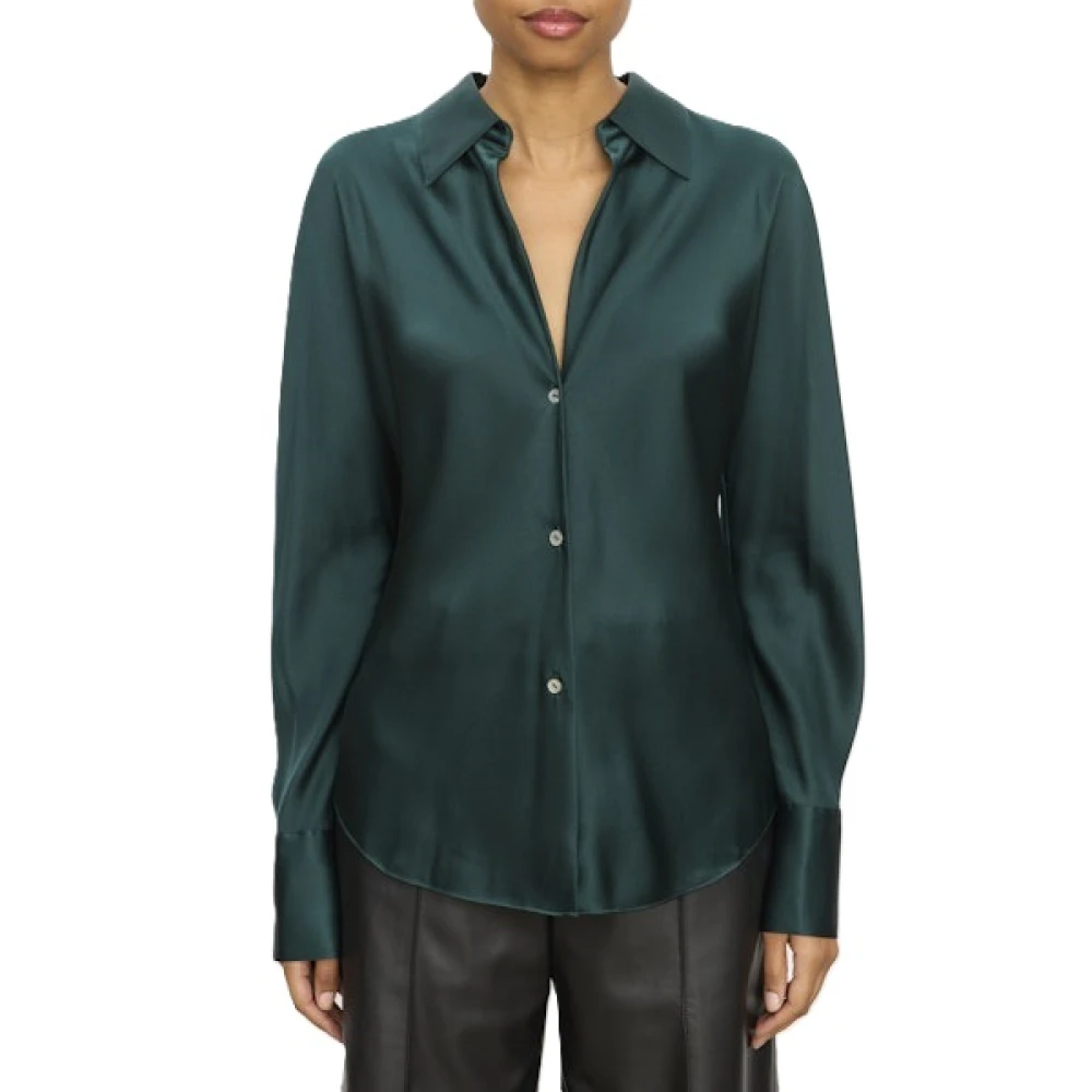 Vince Zijden blouse met V-hals Green Dames