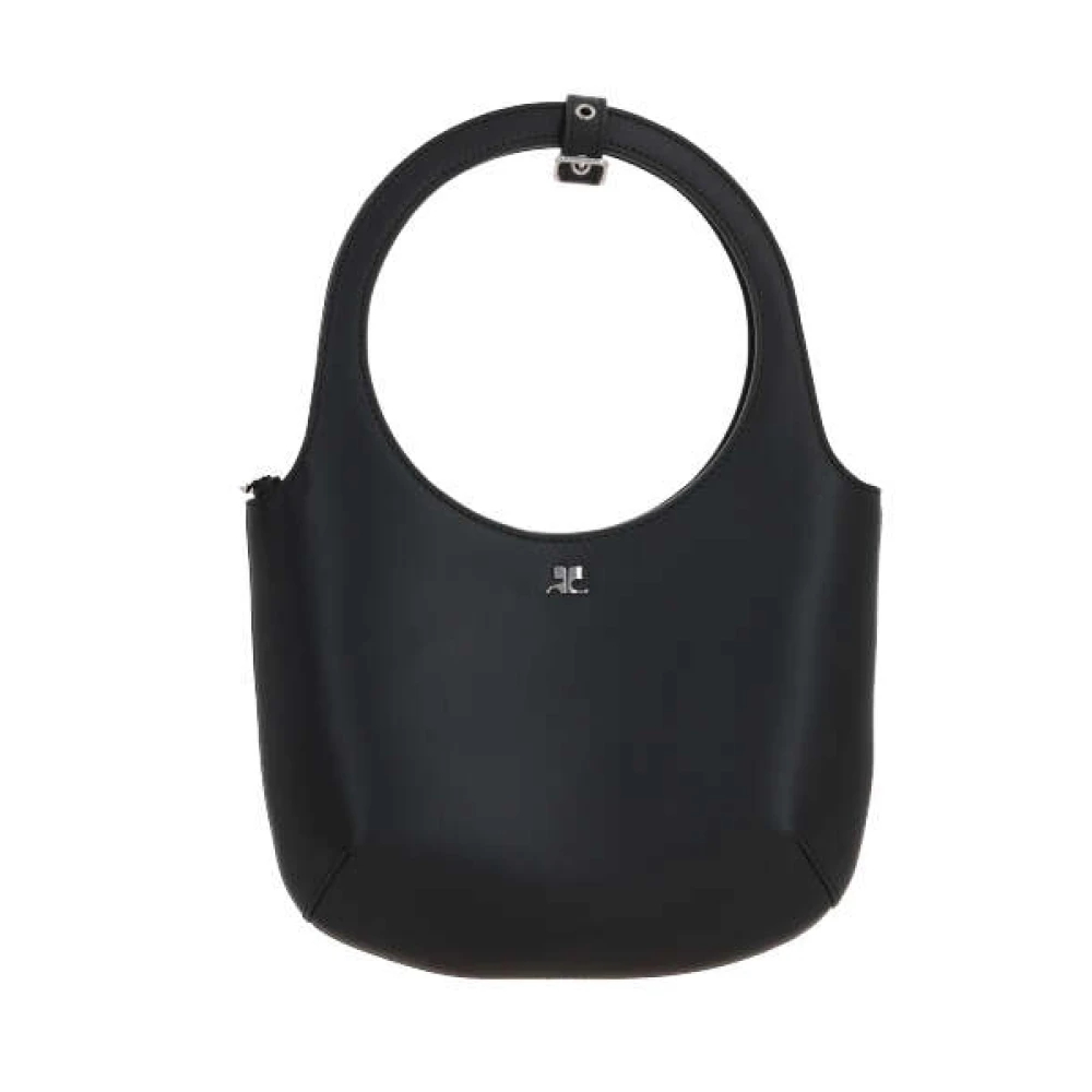 Courrèges Zwarte leren handtas met metalen logo Black Dames