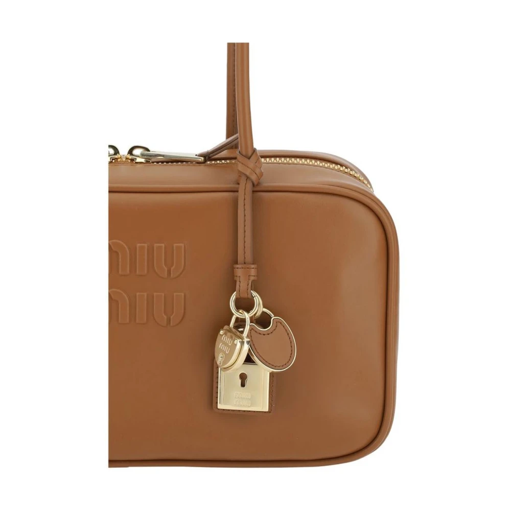 Miu Geometrische Leren Schoudertas met Hangslot Brown Dames