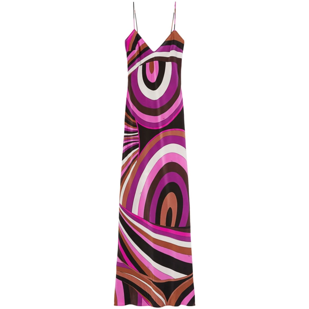 EMILIO PUCCI Fuchsia Zijden Jurk met Abstract Patroon Multicolor Dames