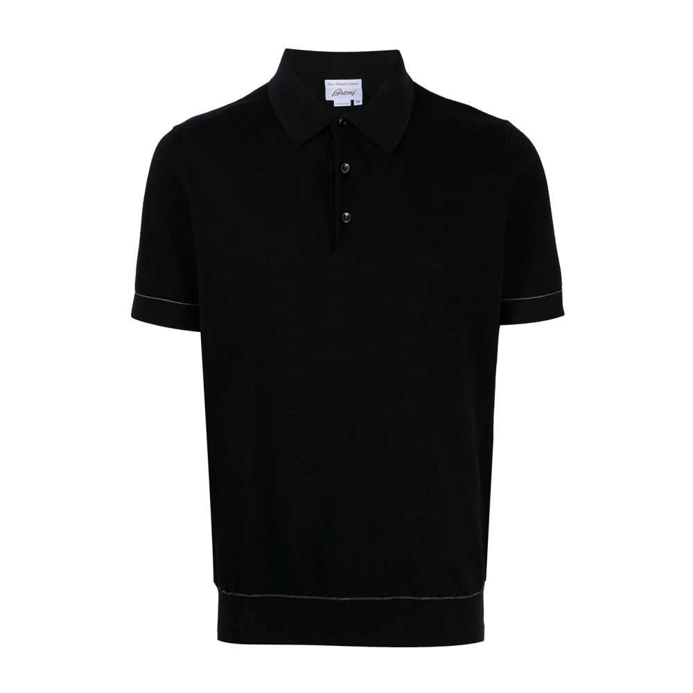 Brioni Svart Stickad Polo Skjorta med Stå Black, Herr