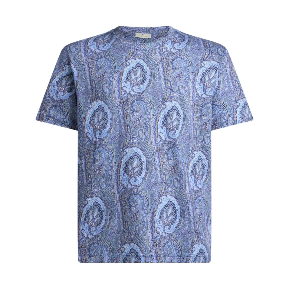 Etro Men's Blue T-Shirts, L, Cotton T-Shirt With Floral Paisley Motif