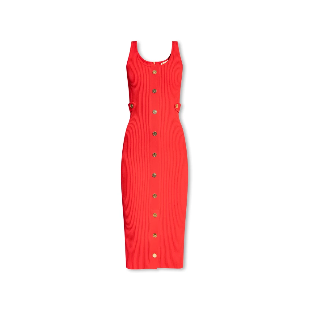 Michael Kors Ribbad stickad midi-klänning Red, Dam