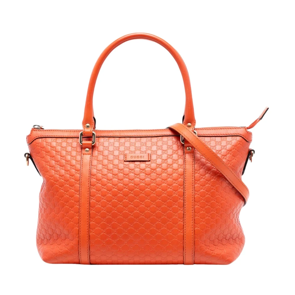 Gucci Vintage Women's Orange Vintage Handbags, One Size, Pre-Owned Structured Leather Tote Bag