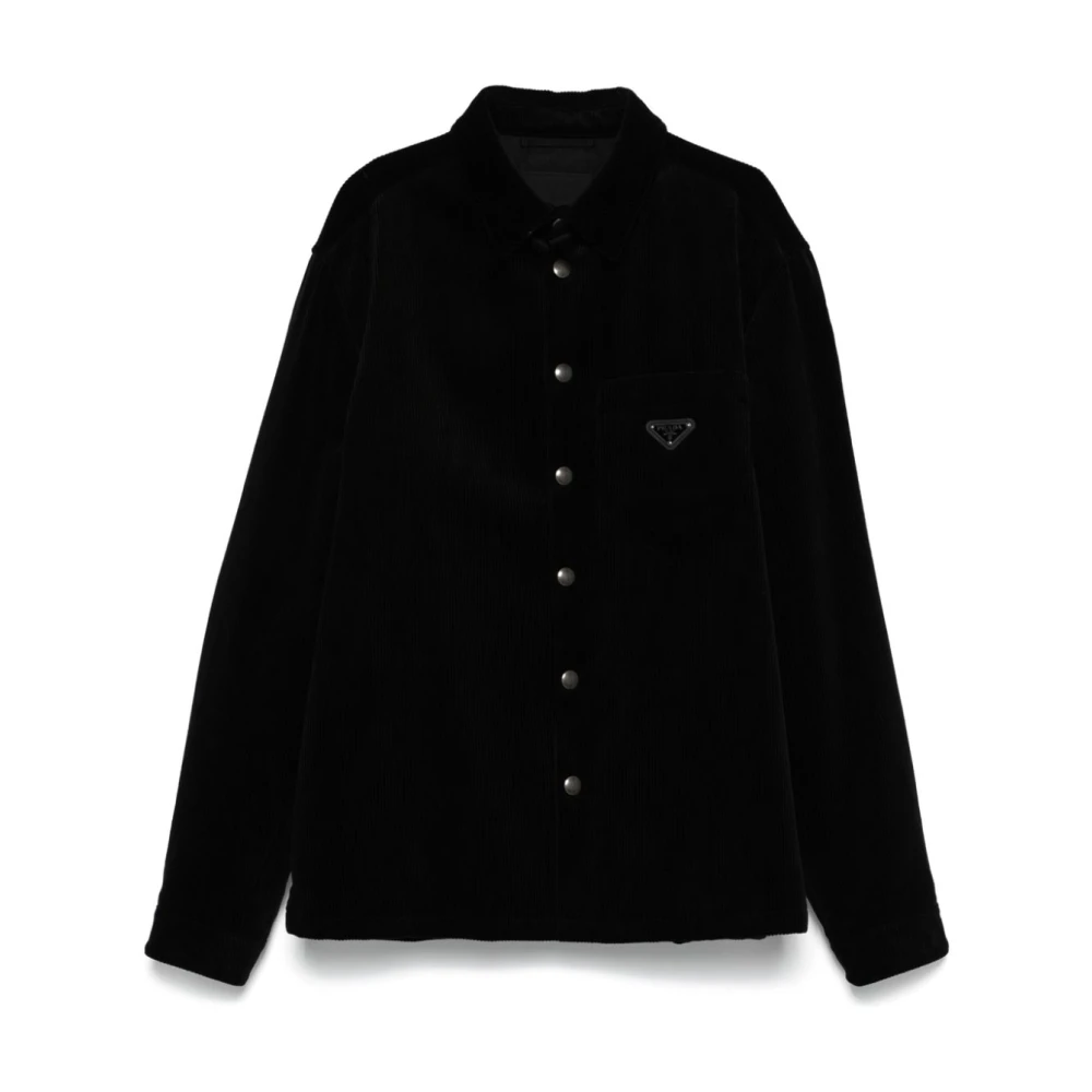 Prada Zwarte Corduroy Klassieke Overhemd Black Heren