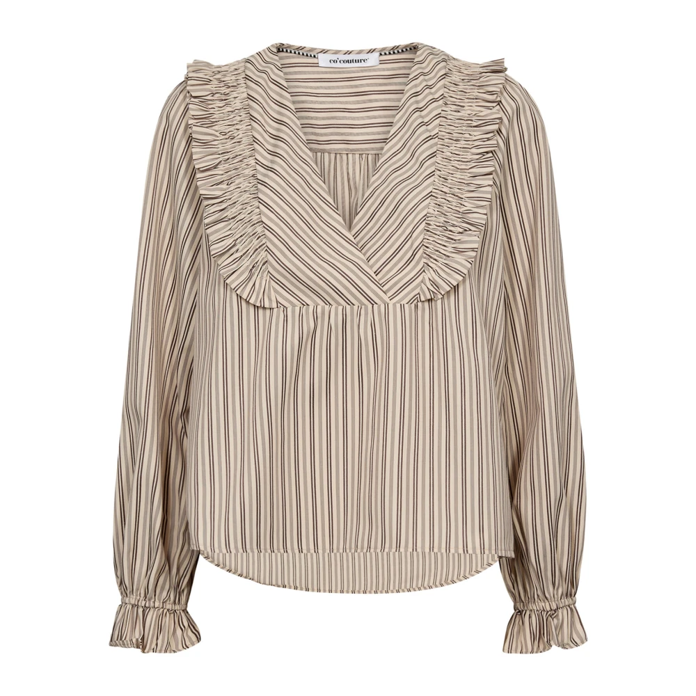 Co'Couture Gestreepte Ruches Blouse Beige Dames