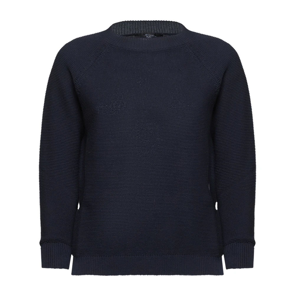 Max Mara Weekend Blauwe Trui met Geribbelde Tailleband Blue Dames
