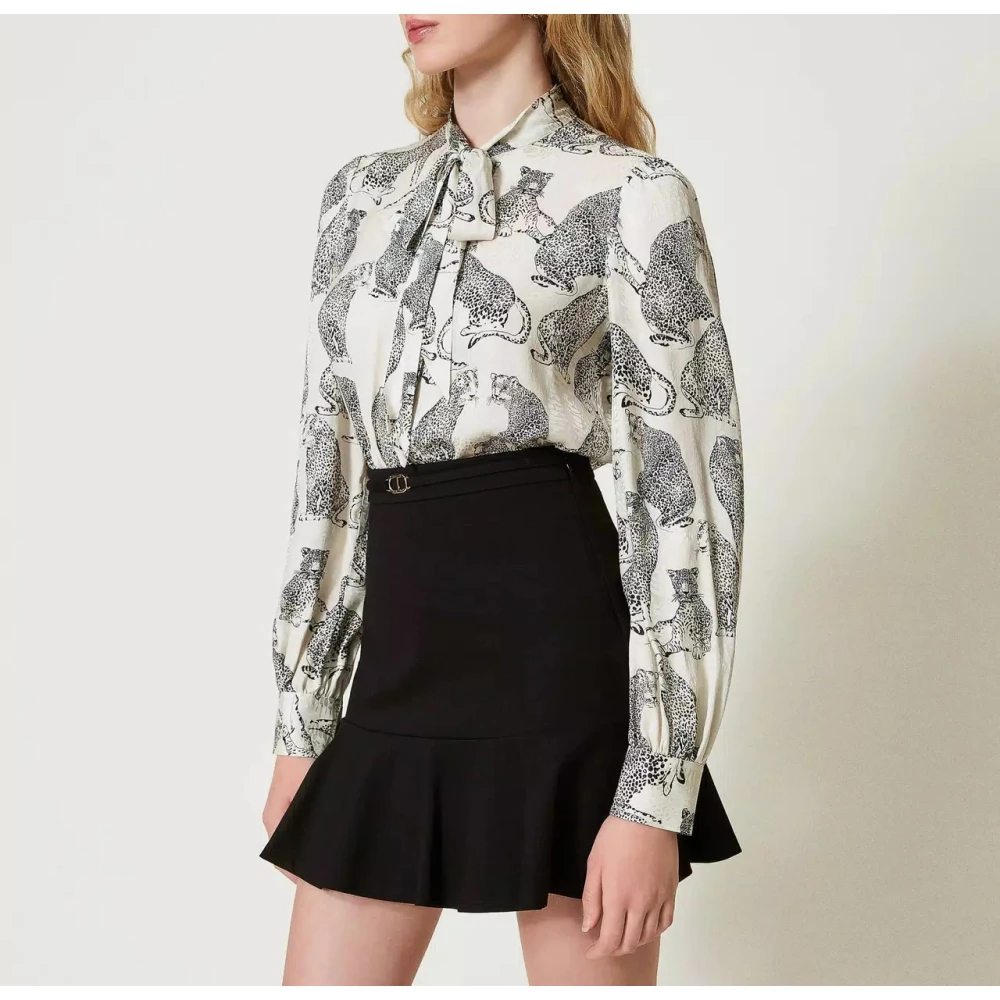 Twinset Jacquard Jaguar Print Shirt White Dames