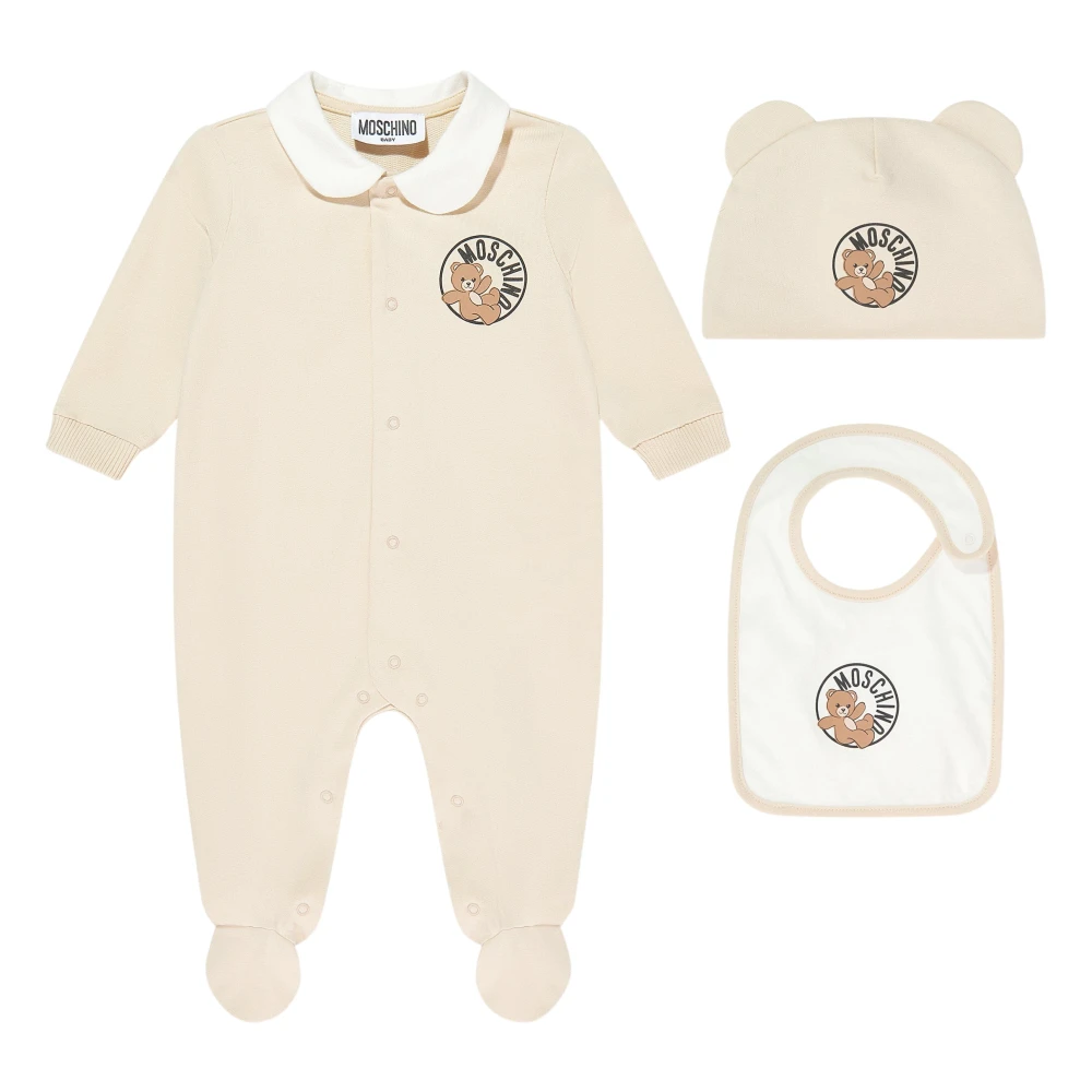 Moschino Unisex Beige Teddy Bear Logo Babygrow Set