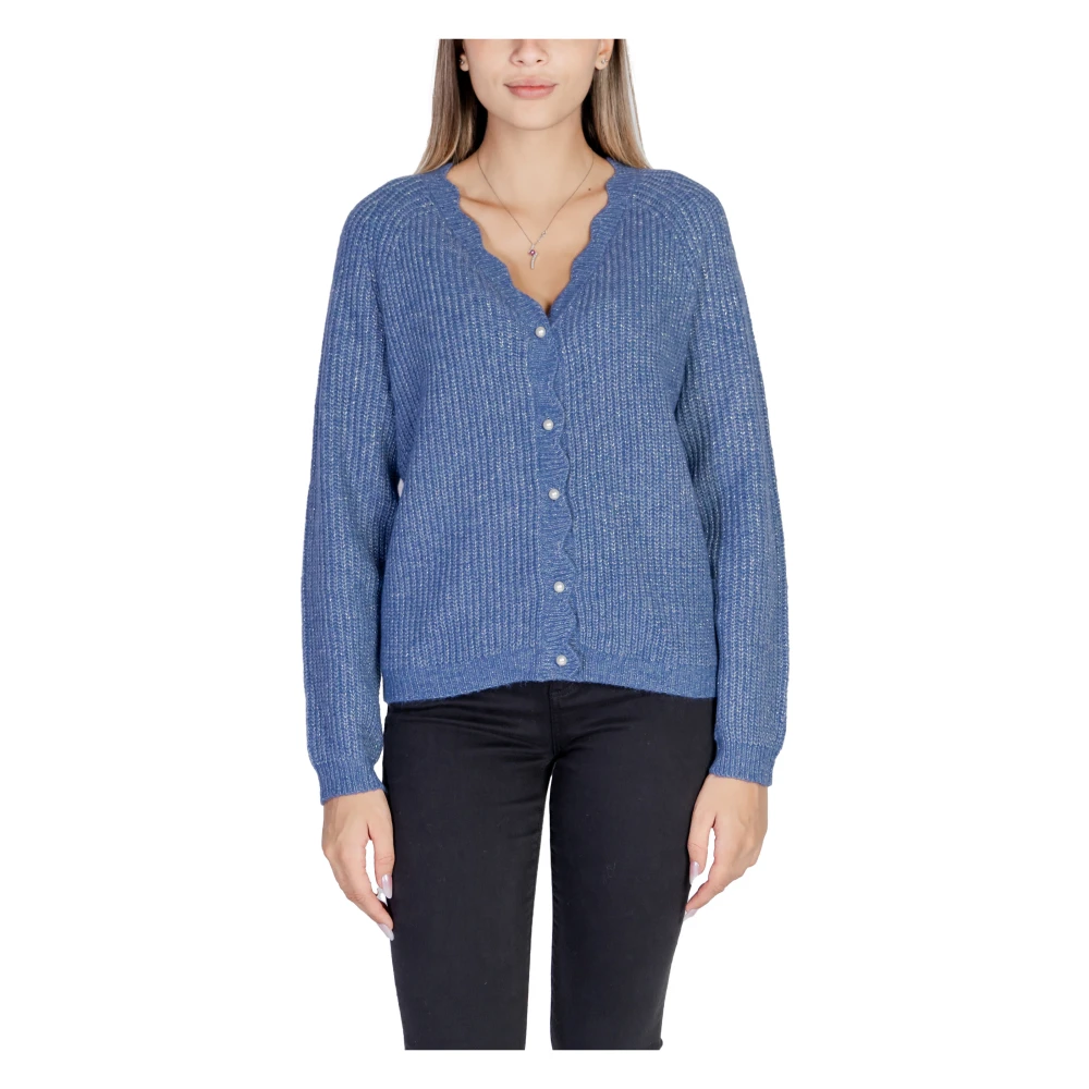 Vila Blauwe V-Neck Button-Up Cardigan Blue Dames