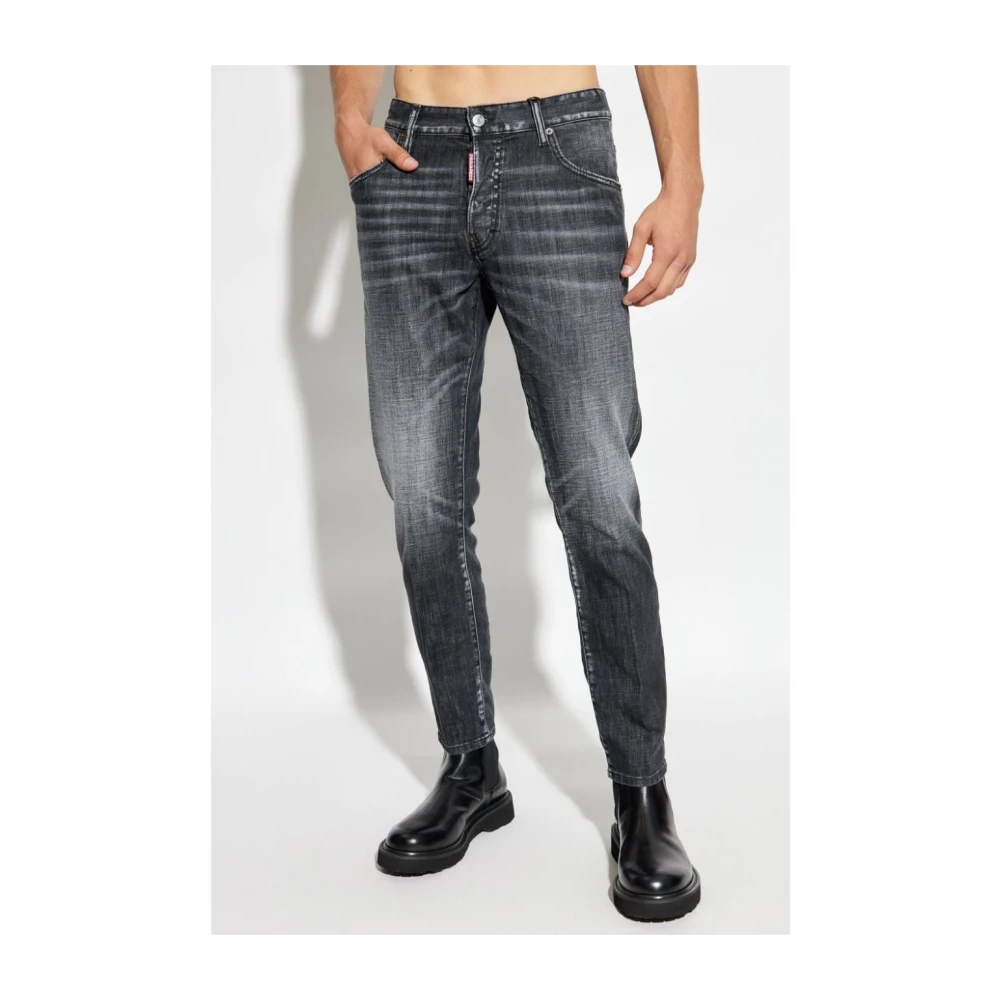 Dsquared2 Zwarte Vervaagde Stretch Katoenen Jeans Black Heren