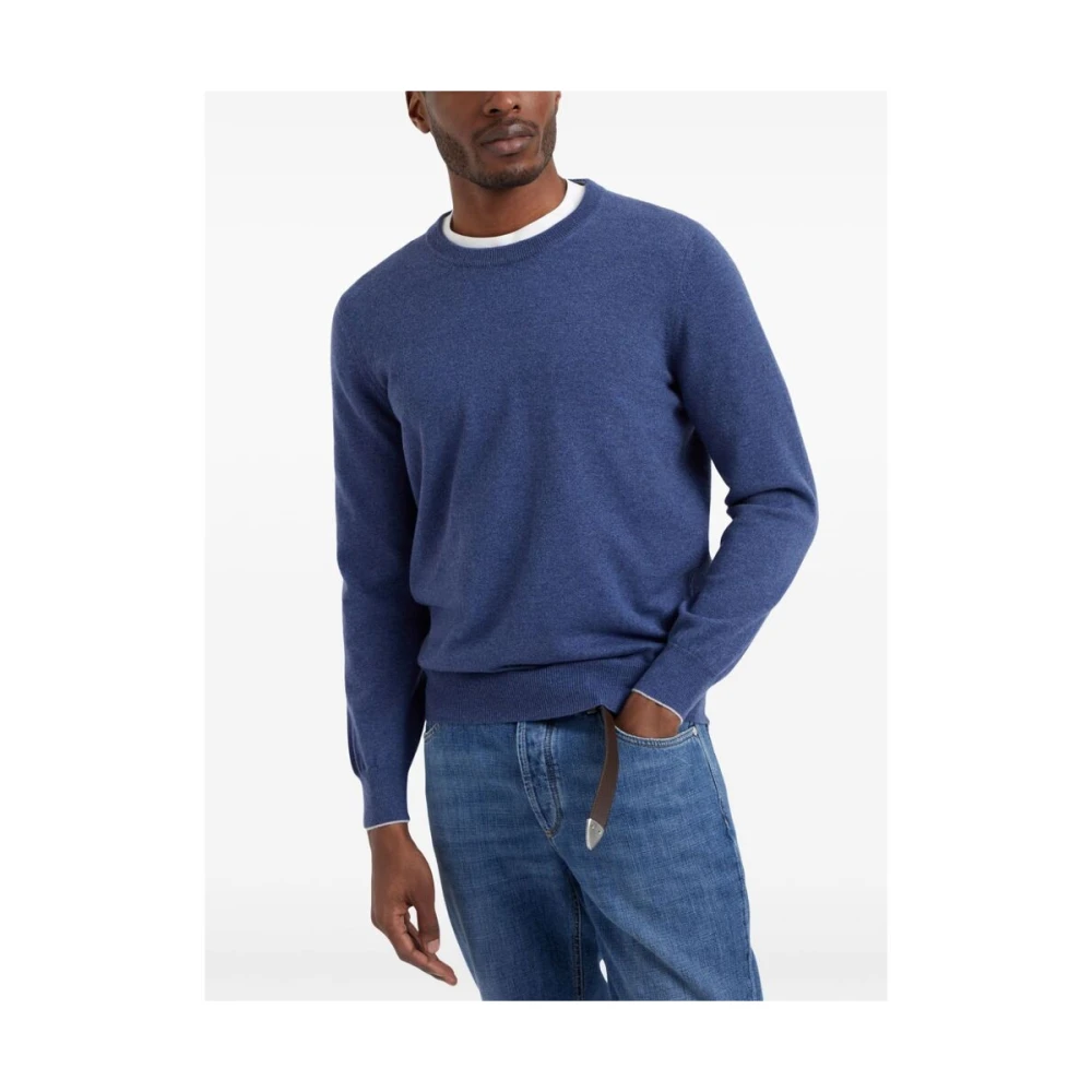 BRUNELLO CUCINELLI Blauwe Cashmere Crew Neck Sweater Blue Heren