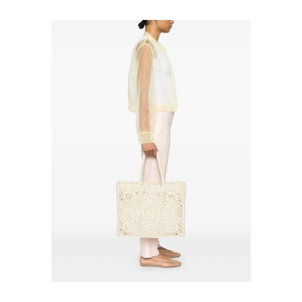 Twinset Beige Gevlochten Top Handvat Geborduurde Tas Beige Dames