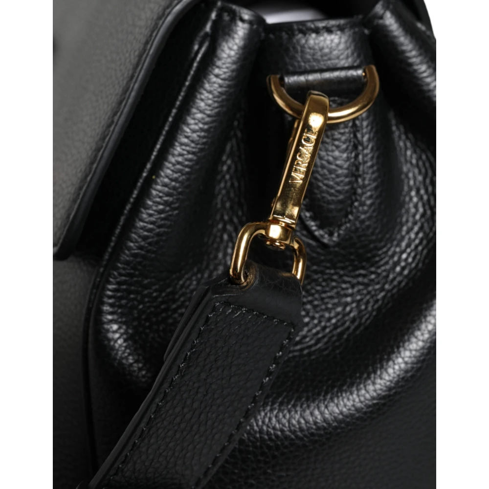 Versace Zwarte Korrelige Leren Schoudertas Black Dames