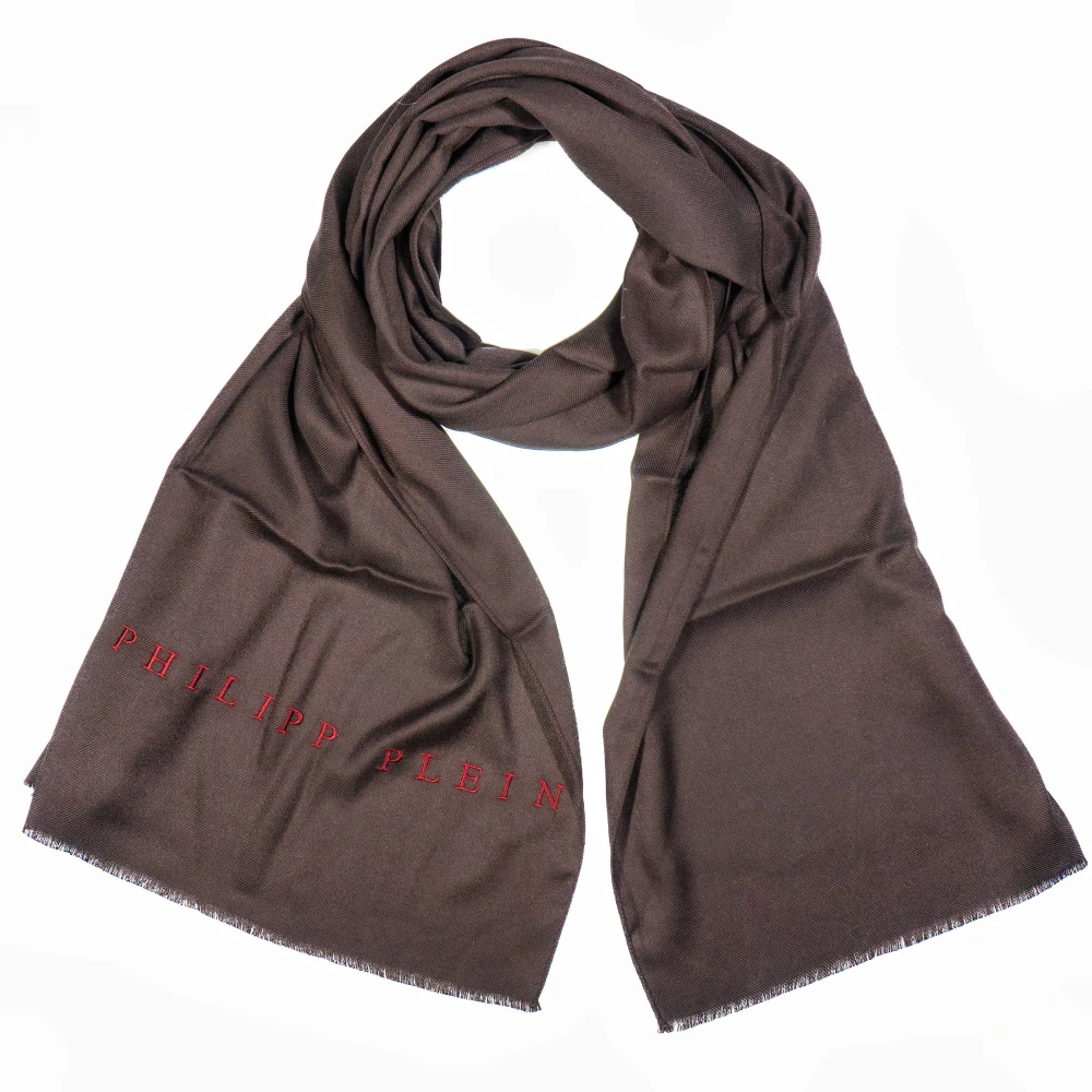 Philipp Plein Sjaal Halsdoek Stola met geborduurd Logo Brown Dames