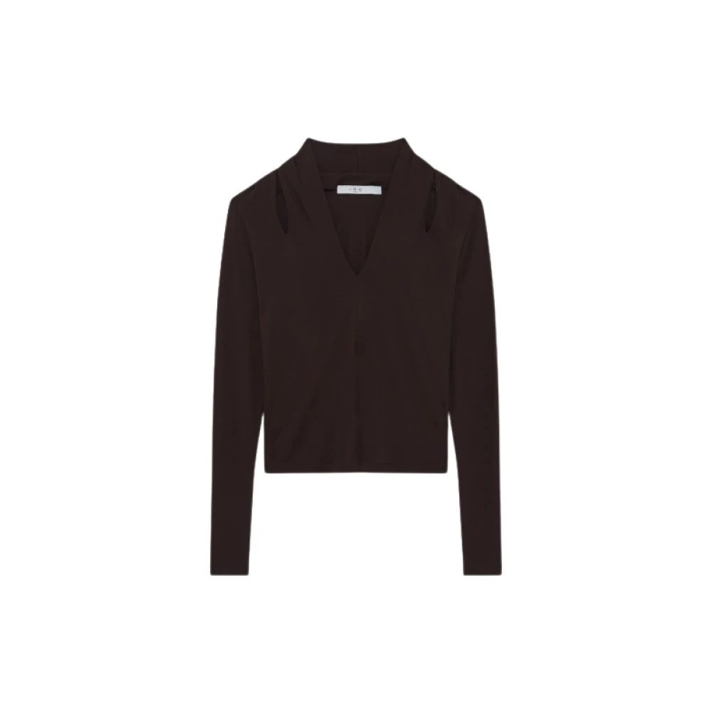 IRO Viscose V-hals T-shirt met schouderopeningen Brown Dames