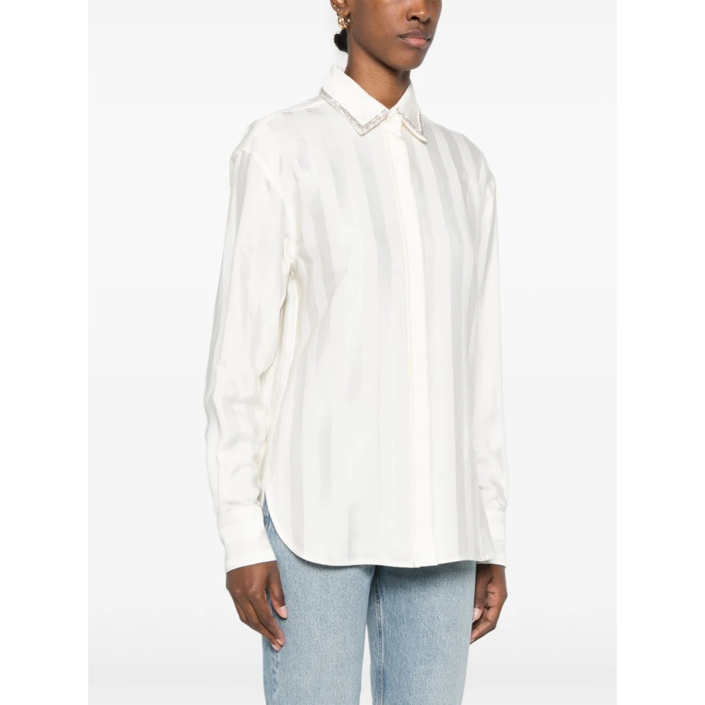 Golden Goose Crystal Embellished Vertical Stripe Shirt Beige Dames