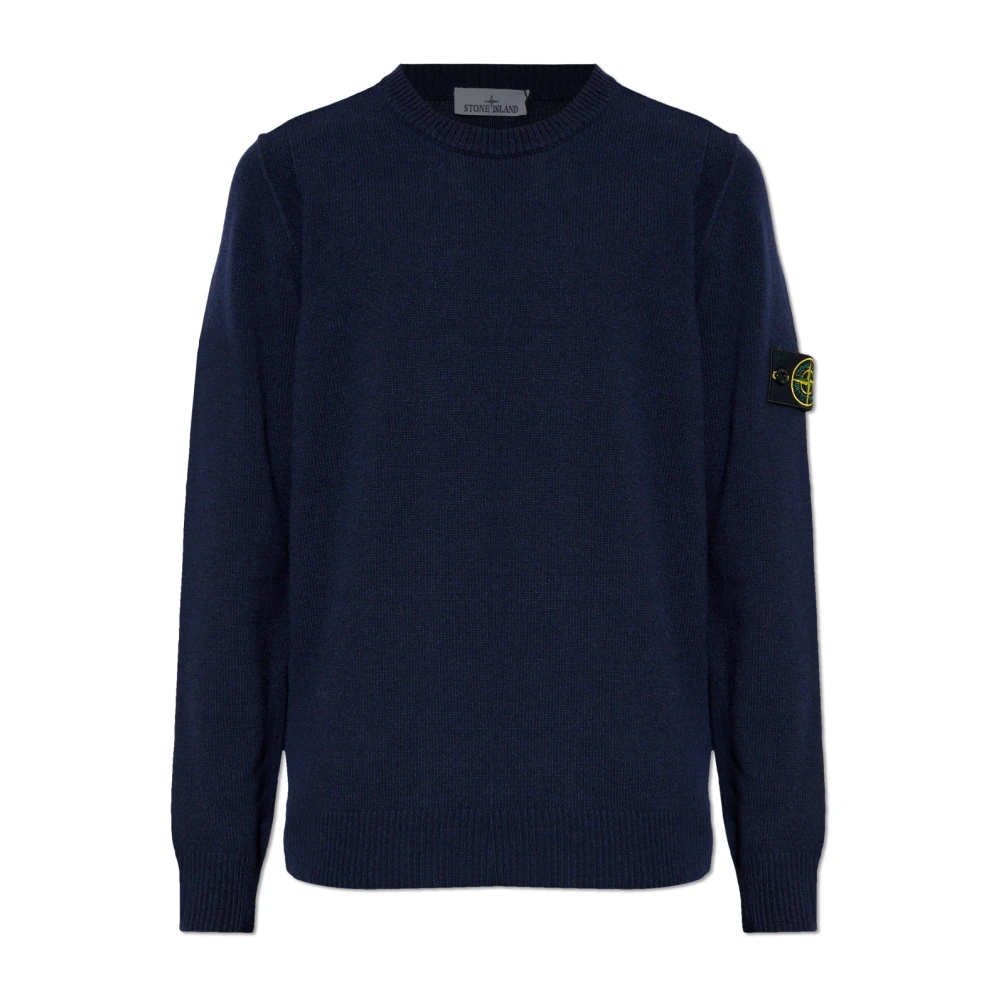 Stone Island Blue Round-Neck Knitwear, Male, 2XL, Jumper With Logo