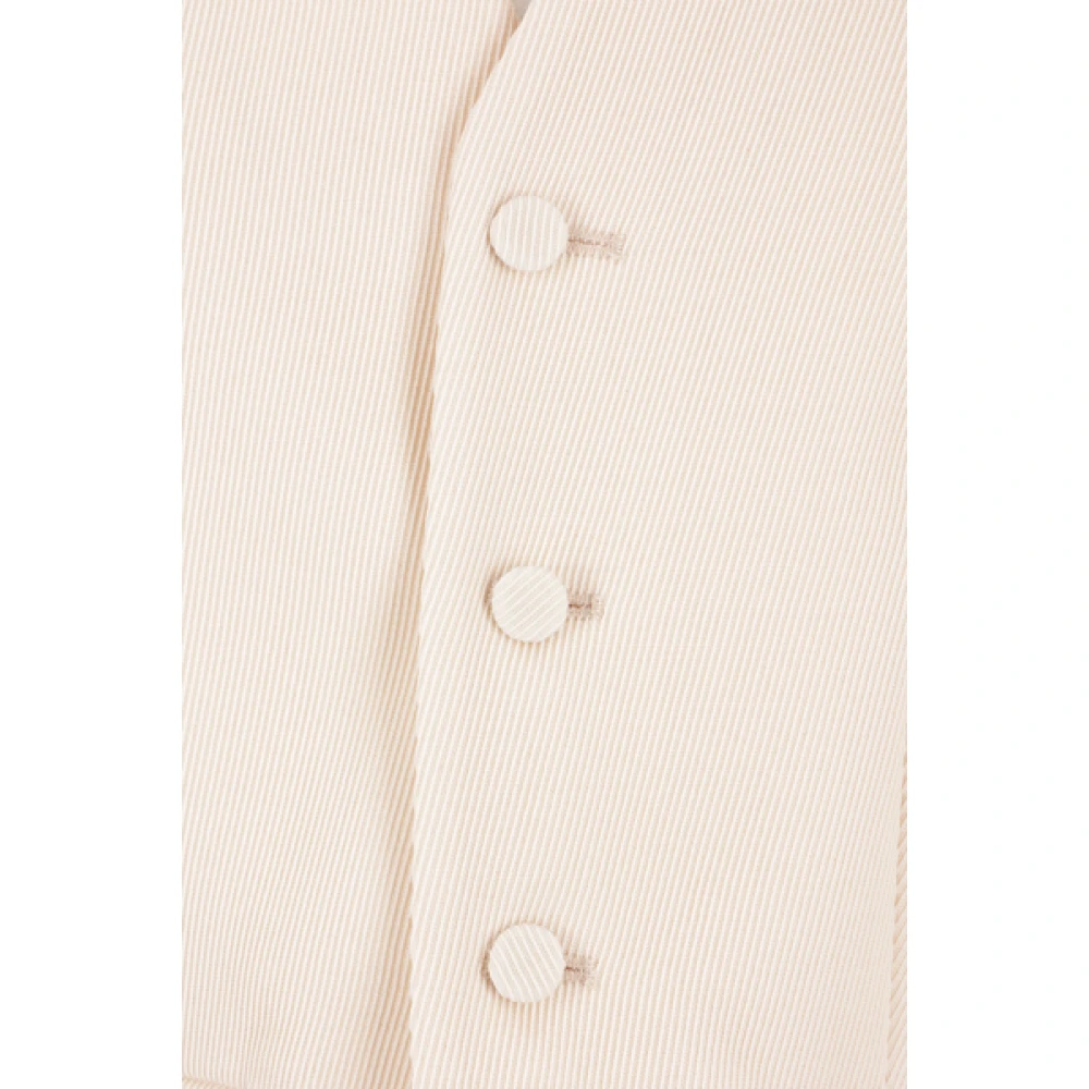 Fendi Crème Tricotin Wol en Cupro Jas met V-Hals Beige Dames