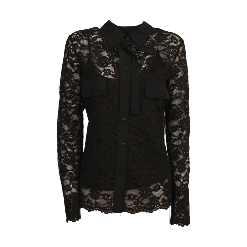 Twinset Bloemen Viscose Shirt met Neklint Black Dames