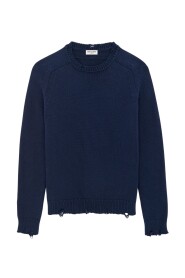 Niebieski Sweter z Okrągłym Dekoltem dla Mężczyzn
