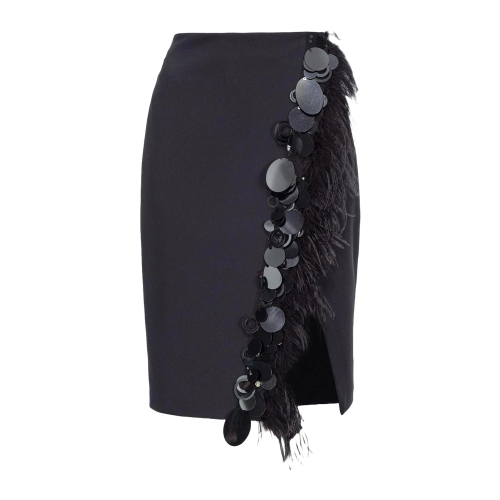 pinko Rechte Crêpe Rok met Veerdetail Black Dames