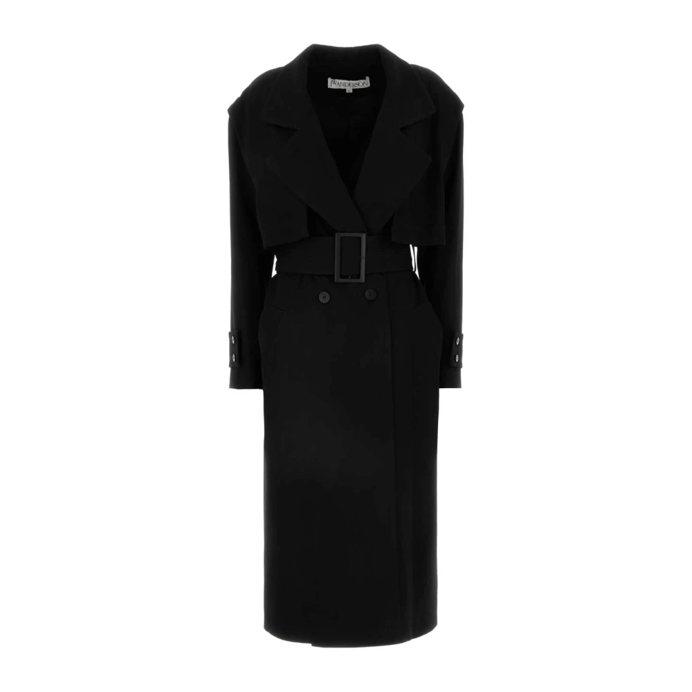 JW Anderson Klassieke Zwarte Wollen Trenchcoat Black Dames