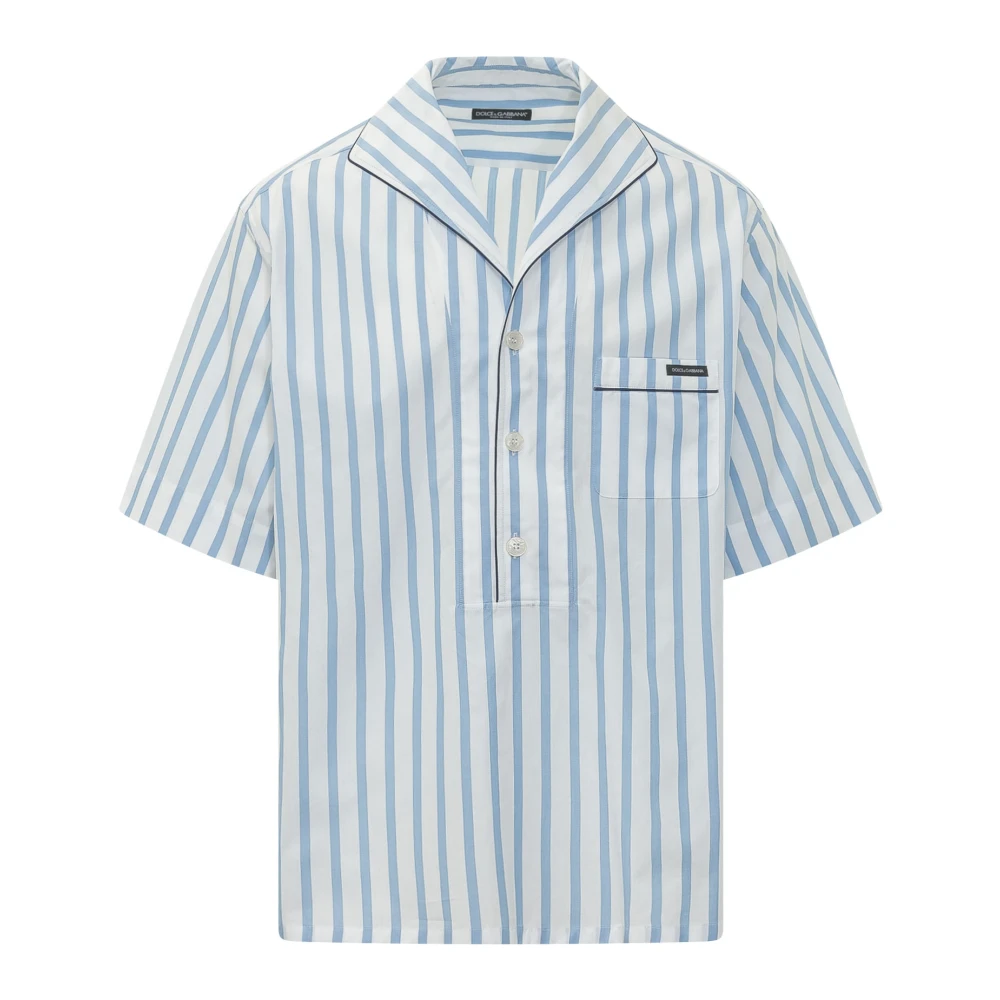 Dolce & Gabbana Blue Short Sleeve Shirts, Male, Xl, Striped Pocket Shirt