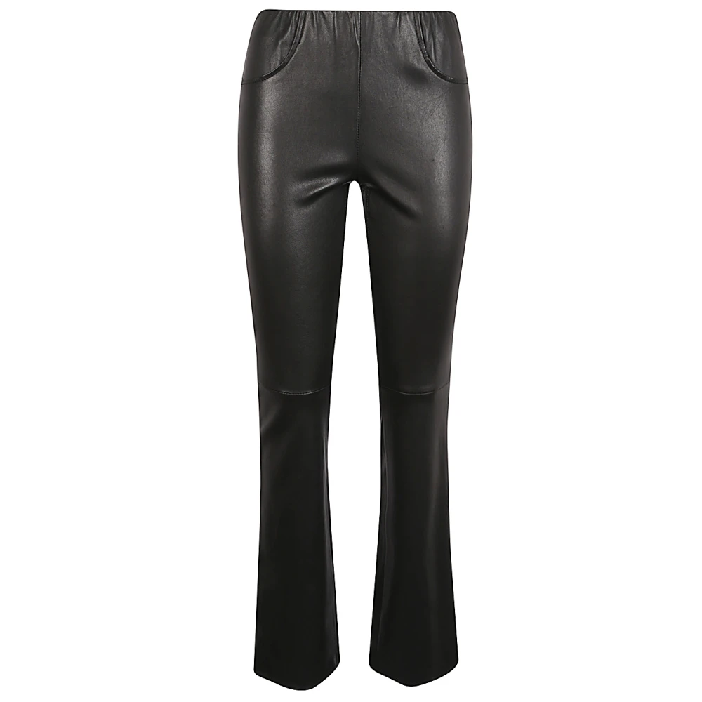 Via Masini 80 Zwarte Leren Wijde Pijp Broek Black Dames