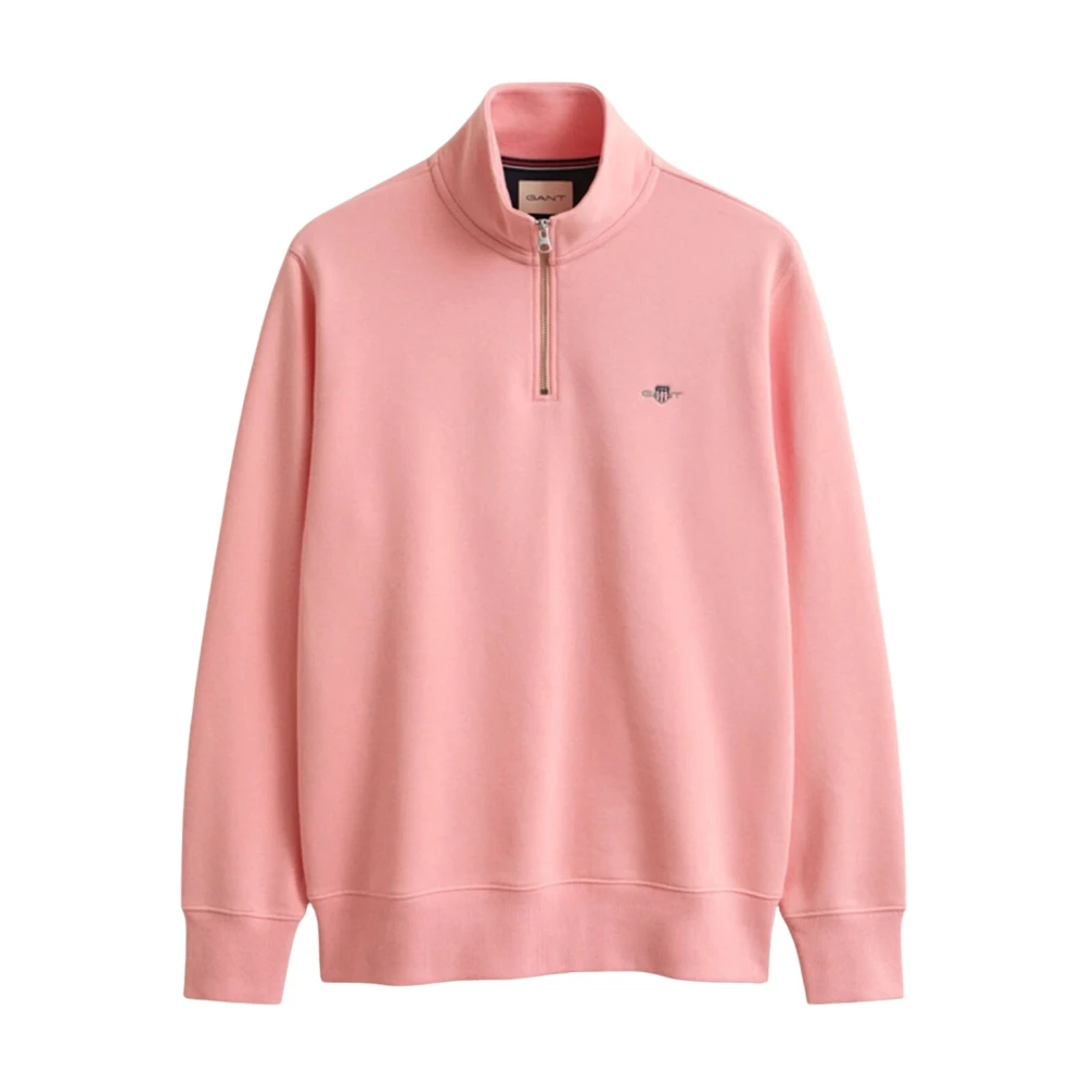 Gant Men's Pink Zip-Throughs, M, Shield Half-Zip Sweatshirt