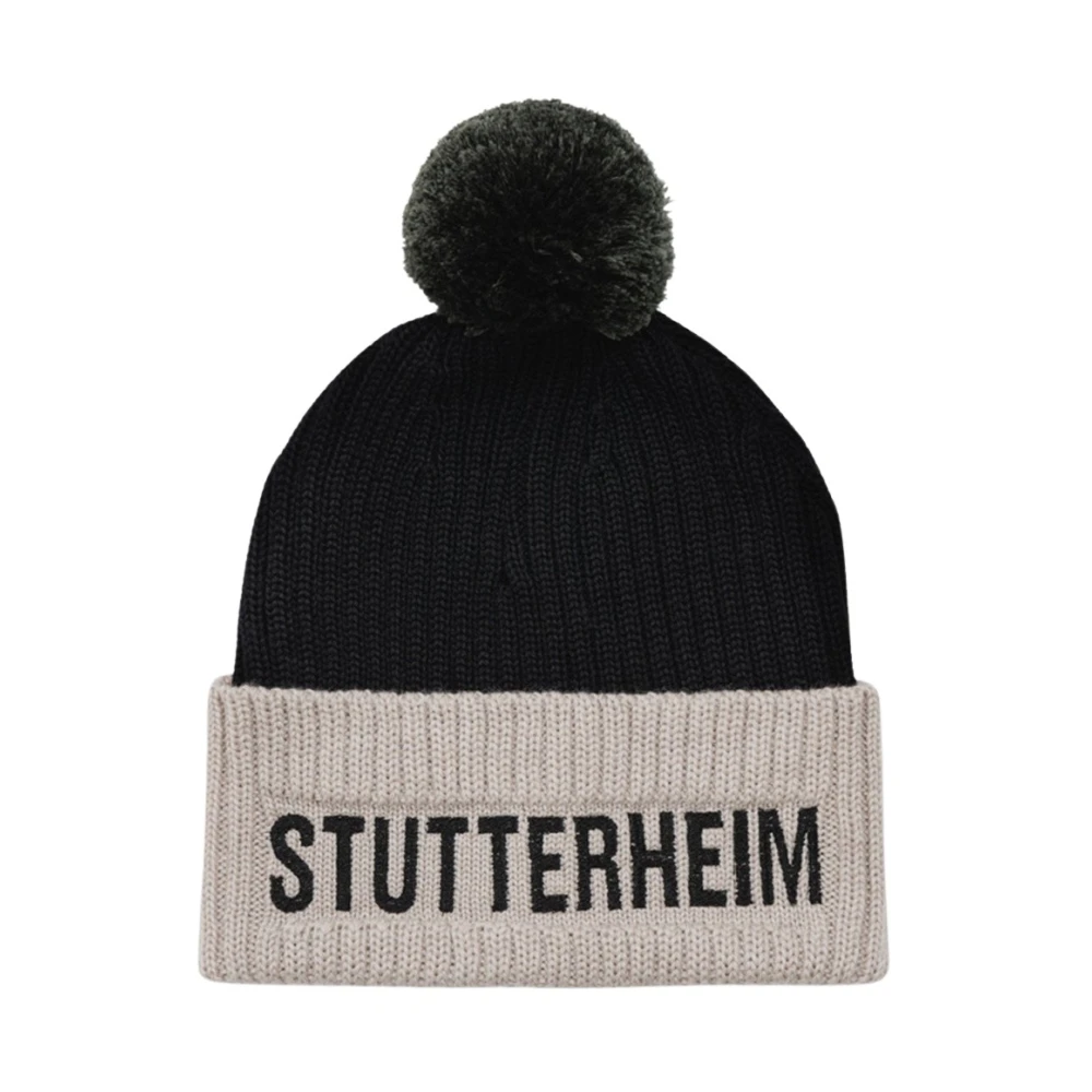 Stutterheim Pompon Ribgebreide Beanie Black Heren