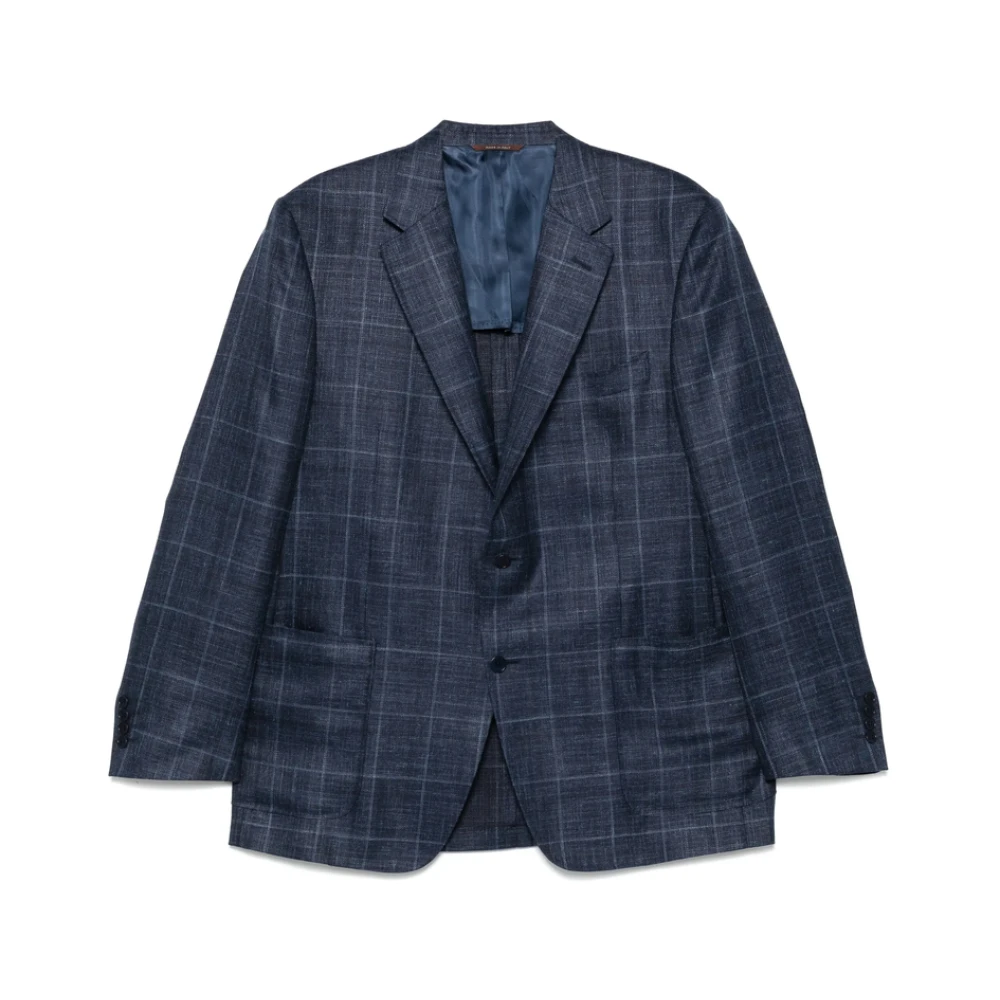 Canali Ocean Blue Geknoopte Jas met Schoudervullingen Blue Heren