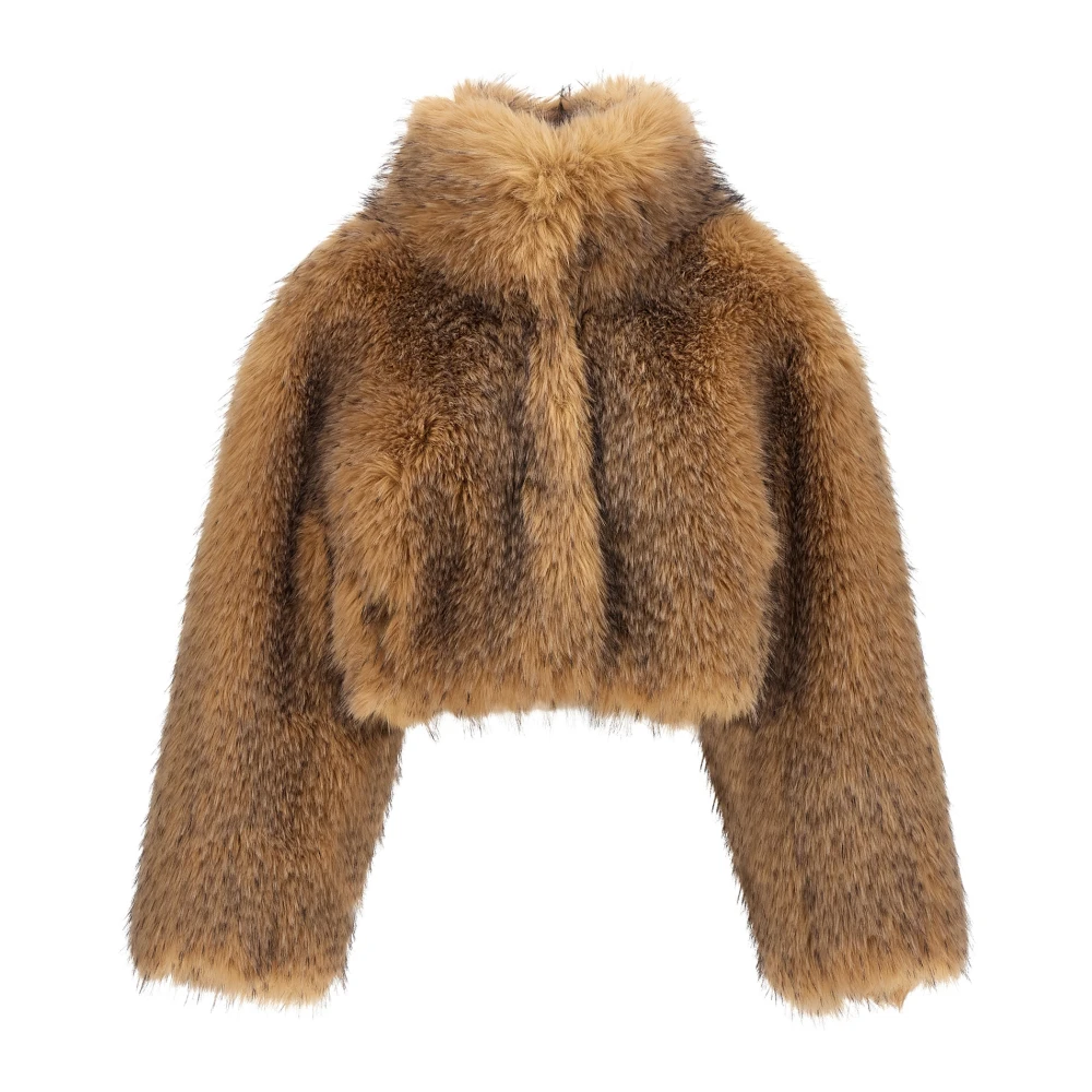 Rotate Birger Christensen , Faux Fur & Shearling Jackets, Female, Beige, 2XS, Faux Fur Crop Jacket