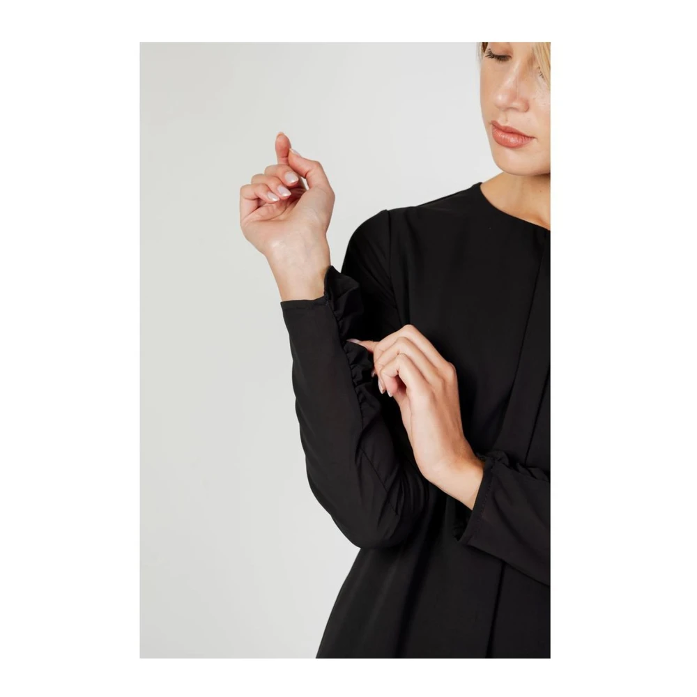 Sandro Ferrone Elegante Zwarte Polyester Midi Jurk Black Dames