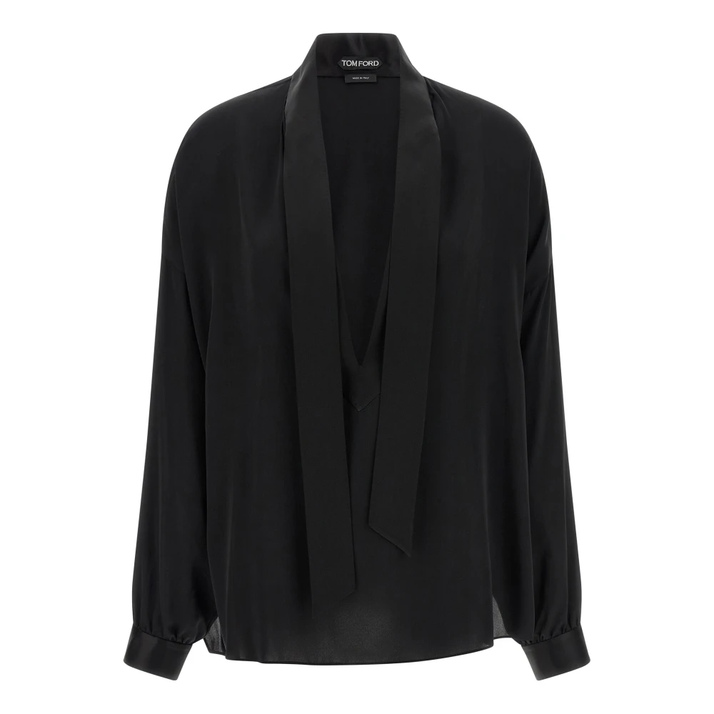 Tom Ford Women's Black Washed Silk Georgette Long Sleeve Blouse - Blouses - 2XS - Blouses & Shirts