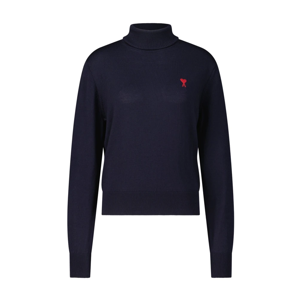 Ami Paris Women's Blue Wool Turtleneck Jumper For Fall