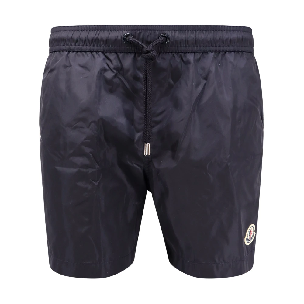 Moncler Logo Patch Nylon Swim Trunk Blue Heren