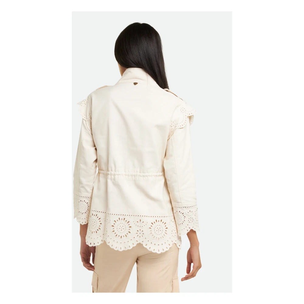 Twinset Witte Canvas Jas met Sangallo Borduurwerk Beige Dames