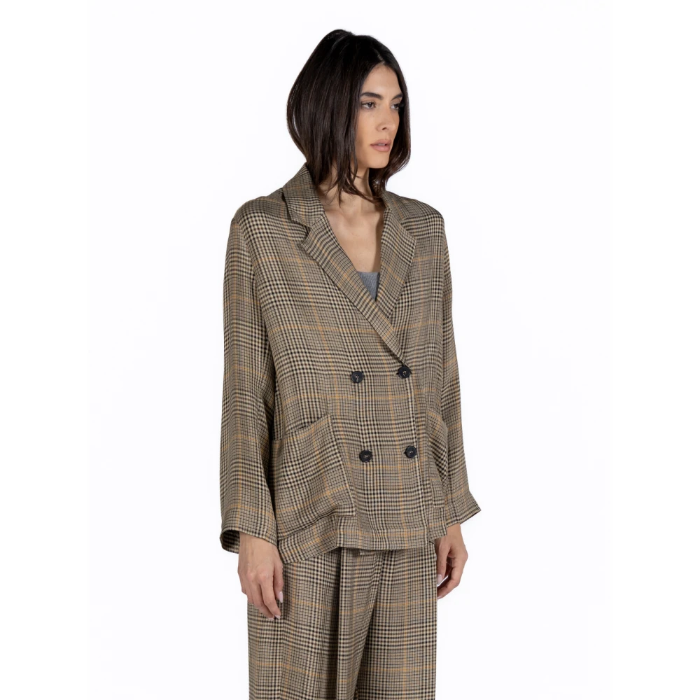 Phisique du Role Shepherd s Check Double-Breasted Blazer Multicolor Dames